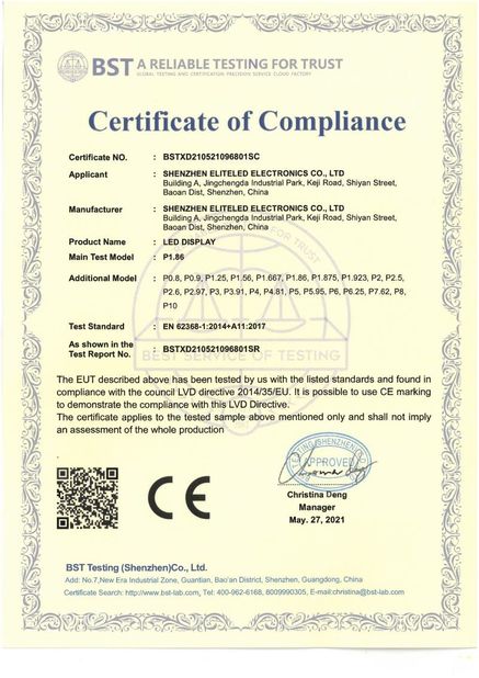 Çin Shenzhen EliteLED Electronics Co.,Ltd Sertifikalar